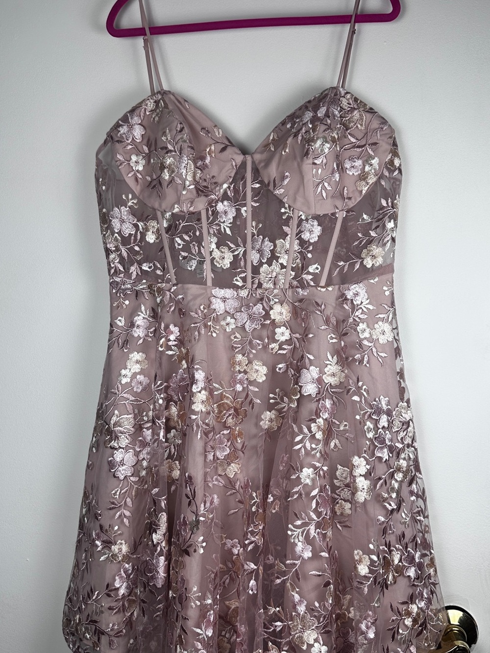Jules & Cleo Blush Floral Embroidered Corset Mini Dress Size 16 NWT